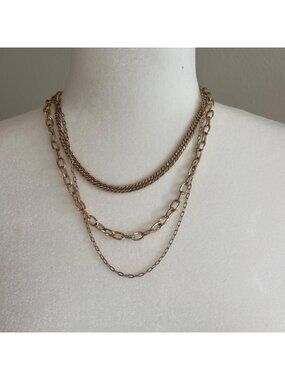 Multi Layer Tiered Gold Link Necklace